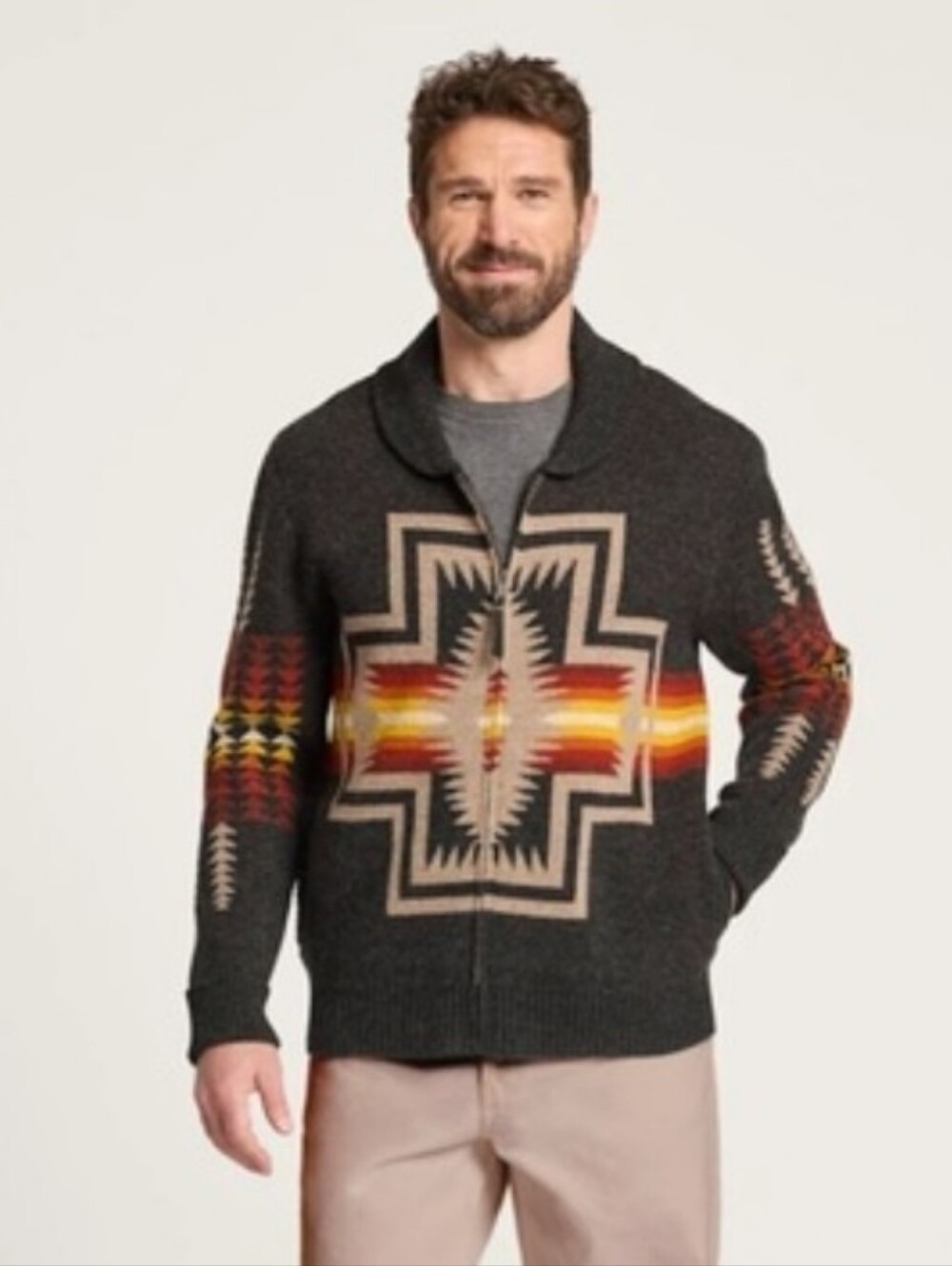 NWT Pendleton Harding Zip Southwestern Lambswool Cardigan Sweater Size XL